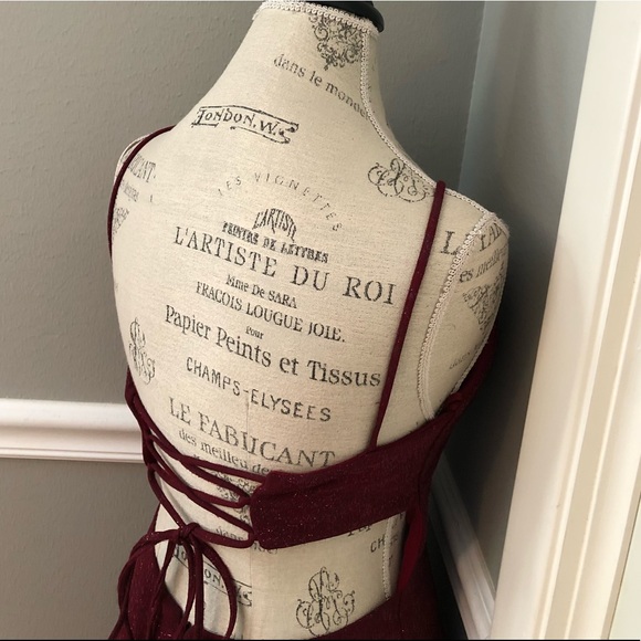 NEW JOVANI SZ 6 BURGUNDY SHIMMER LACE UP FORMAL COCKTAIL DRESS - Picture 10 of 15